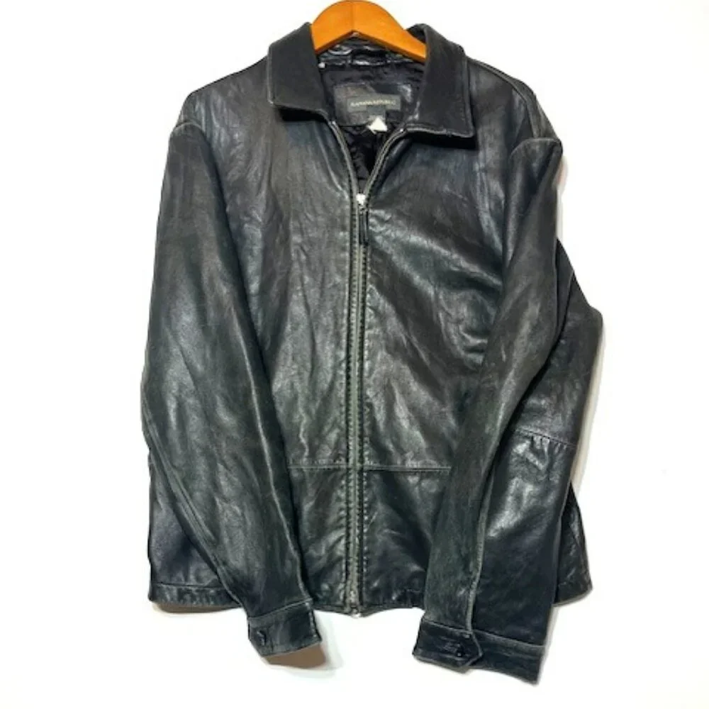 Banana Republic Vintage Leather READ Bomber Full Zip Buttery Soft‎ Jacket Sz L